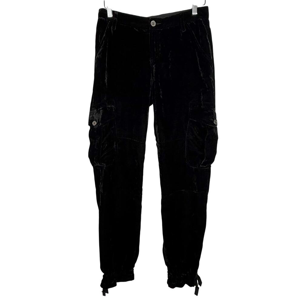 Boston Proper Black Velvet Cargo Jogger Pants 2